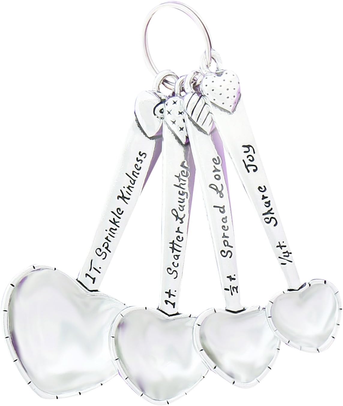 Heart Shaped Pewter Measuring Spoons Set of 4 Kindness Laughter Love Joy