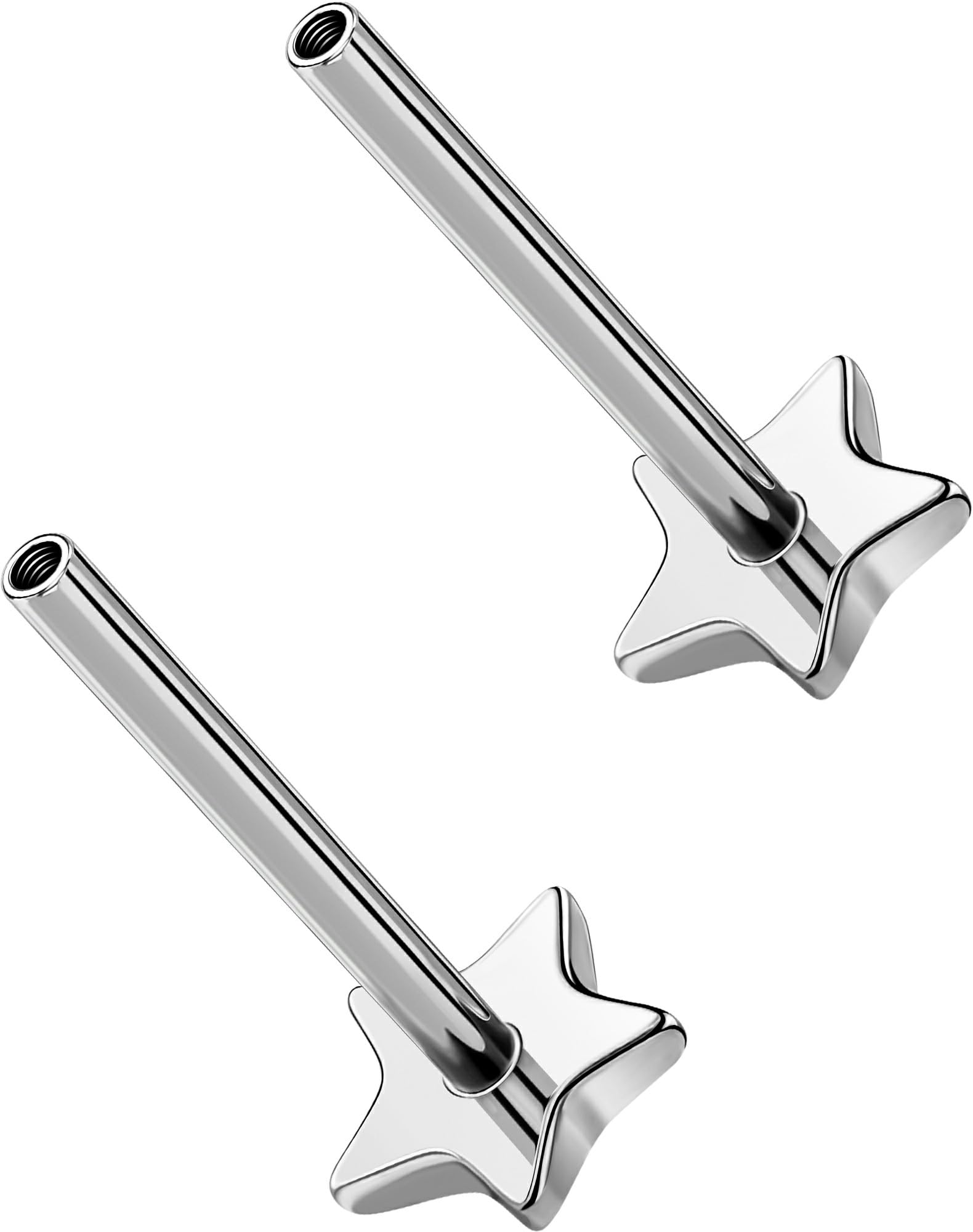 G23 Titanium Flat Back Post (Post Only), Threadless Push Pin &amp; Internally Threaded, 16G/18G/20G, 4.5-14mm, Silver/Gold/Black, Round/Heart/Star/Flower Base for Nose, Helix, Tragus