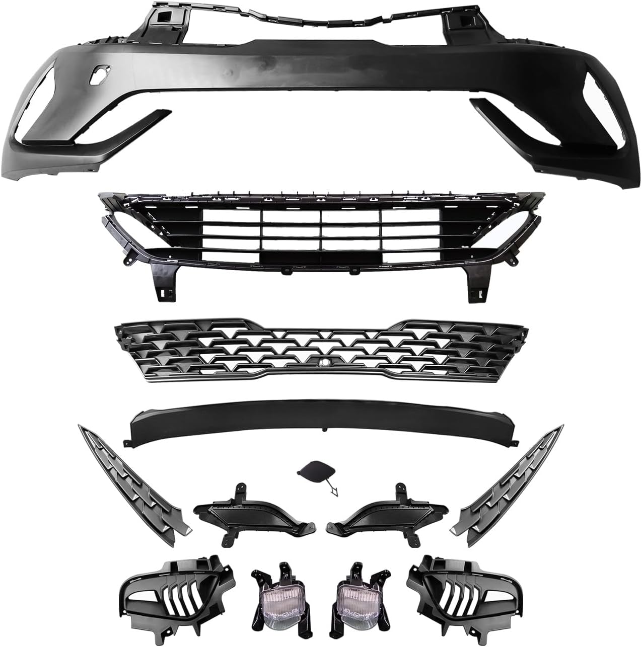 Complete Front Bumper Grille Kit with Fog Lights Compatibe with 2021 2022 2023 2024 Kia K5 EX LX LXS w/o Radar Hole