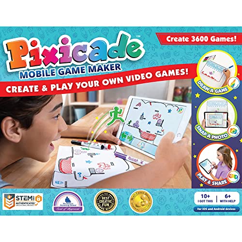 Product Image of the Pixicade Transform Creative Drawings to Animated Playable Kids Games On Your Mobile Device- Build 3600 Video Games- Gifts for 10 Year Old Girl, Boys- Award Winning STEM Toys for Ages 6-12+