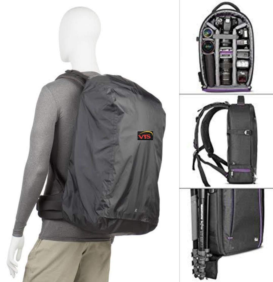 VTS Waterproof DSLR Camera Backpack Shoulder Bag for Lenses, Accessories, Tripod, Monopod, Heavy-Duty, and Video Cameras (Black). 4