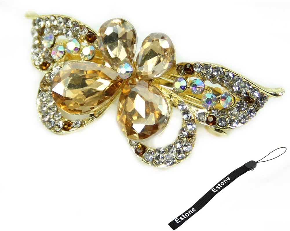 Estone New Fashion Women Lady Girl Rhinestone Barrette Butterfly Hair Accessory (Gold)
