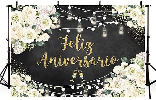 Miniatura 3 de AIBIIN Telón de fondo de Feliz Aniversario de 7 x 5 pies tema mexicano decoraciones de feliz aniversario flores blancas fondo de fotografía boda