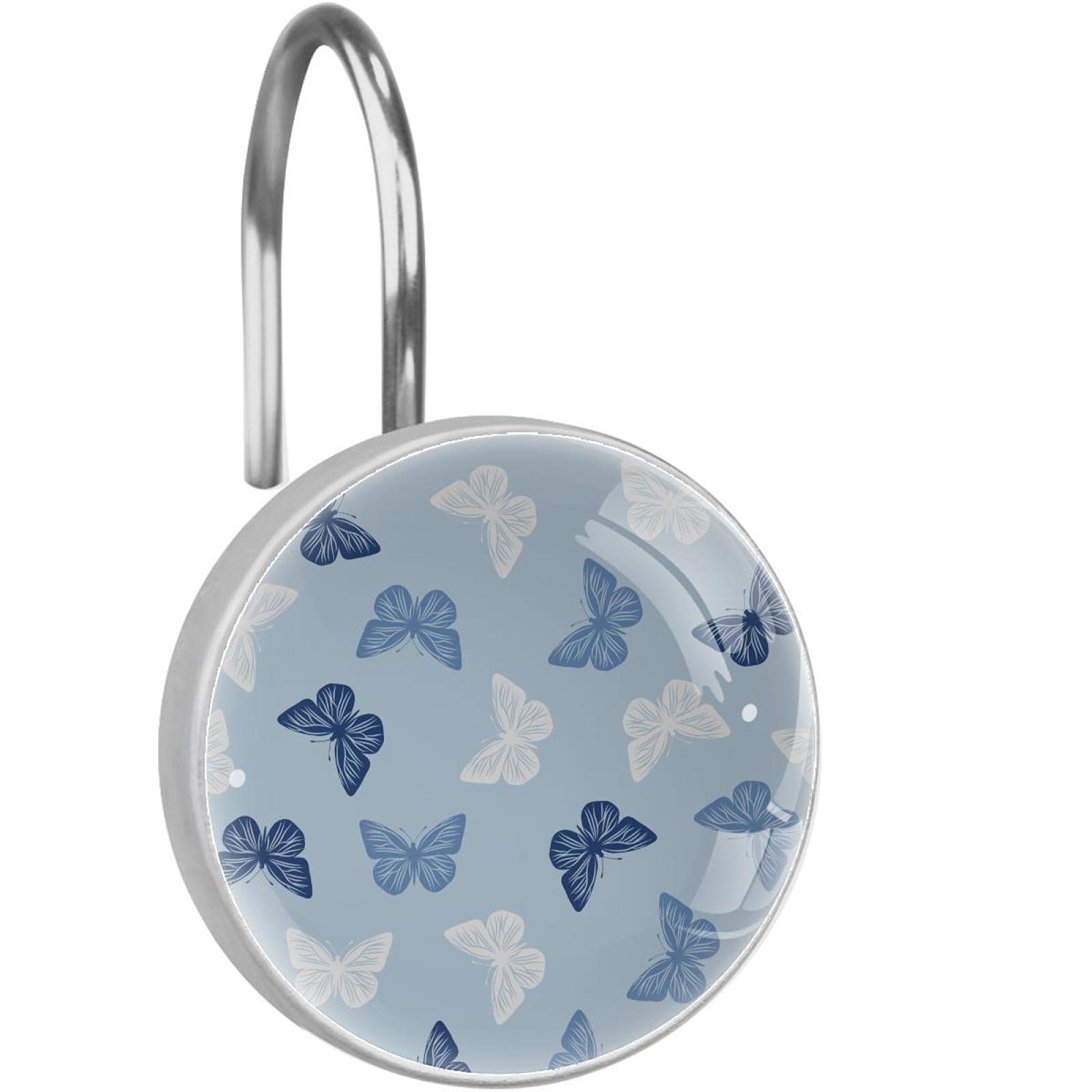 Crochets pour rideau de douche papillon bleu salle de bain en inox
