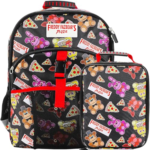 Bioworld Conjunto de mochila e lancheira de 40,6 cm para escola e viagens, Five Nights Preto