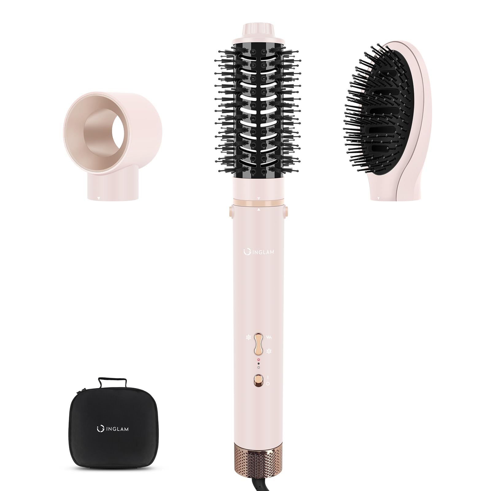 IG INGLAMMegaAIR Styler Air Styling & Drying System, Professional Interchange Hair Dryer Brush 110,000 RPM Brushless BLDC Motor Ionic Hot Air Volumizing and Shape, Pink