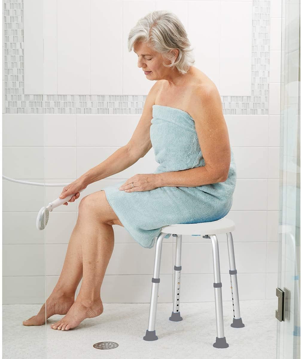Carex Compact Shower Stool - Adjustable Height Bath Stool and Shower Seat - Aluminum Bath Seat that Supports 250lbs