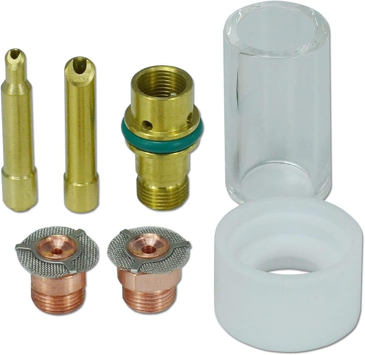 RIVERWELD TIG Wedge Collet Bodies 4CBGS 4C116GS 1.6mm, 4C332GS 2.4mm Tungsten Adapter Gas Saver Quartz Nozzle Clear Glass Cups 2P8GS 14.0mm for SR WP 17 18 26 TIG Welding Torch 7pcs