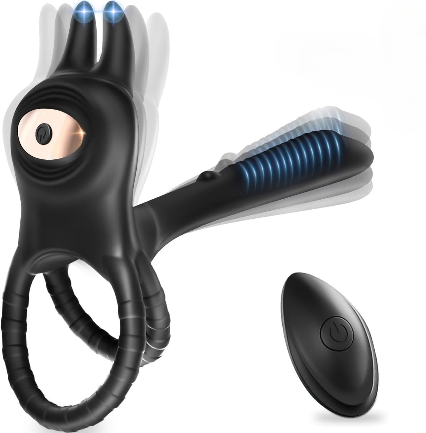 Anillo vibrador: juguete erótico para parejas; anillo vibrador para hombre con mando a distancia, 10 modos, diseño de doble anillo, juguete erótico Anillos