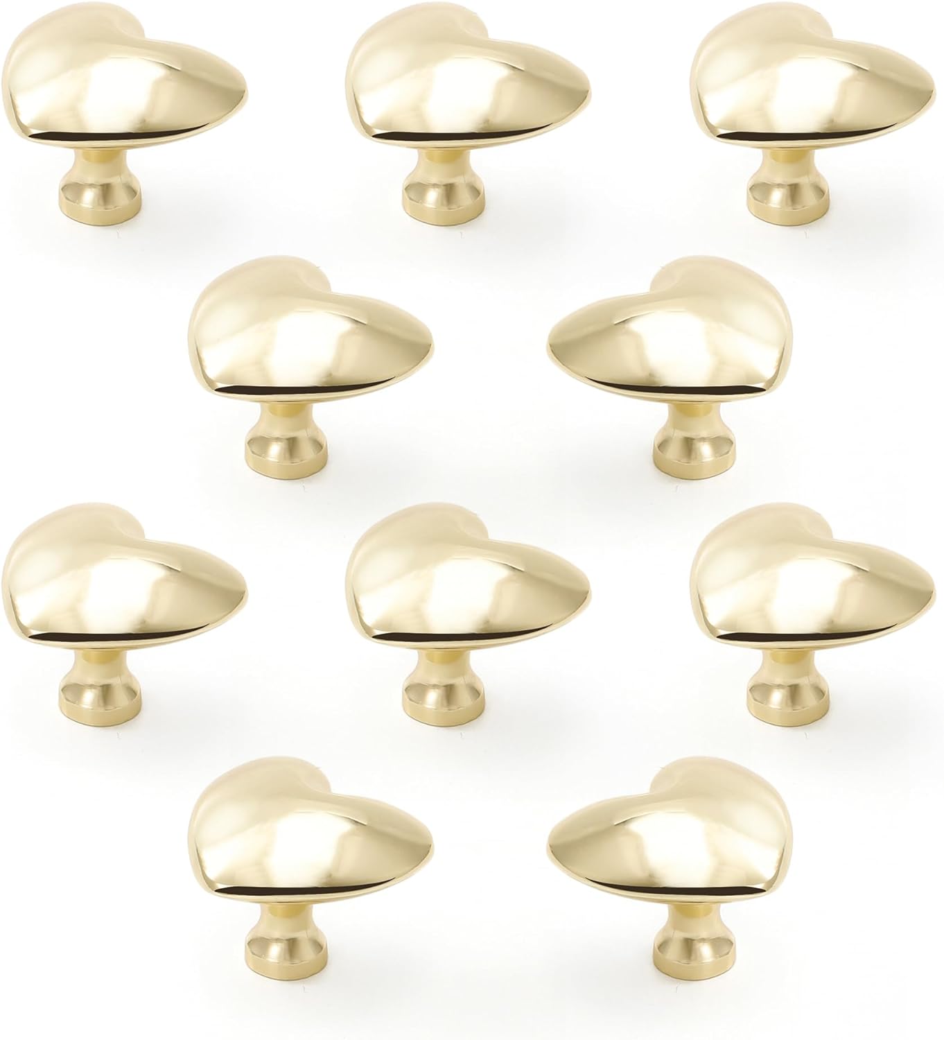 10 Pack Single Hole Shiny Gold Heart Knob Zinc Alloy Kitchen Pulls Cabinets Furniture Pull for Dresser Wardrobe Cupboard Drawer Knobs Pulls Handles