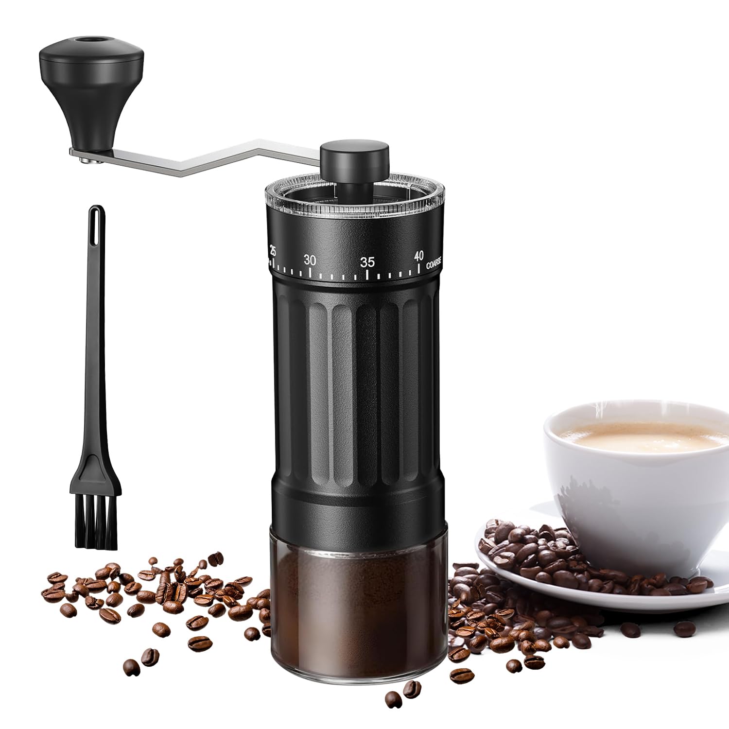 Zewnętrzny regulowany ręczny młynek do kawy, przenośny młynek do kawy, stożkowy do espresso, francuskiej prasy do espresso, do podwójnego łożyska, zewnętrzna regulacja pojemności 25 g