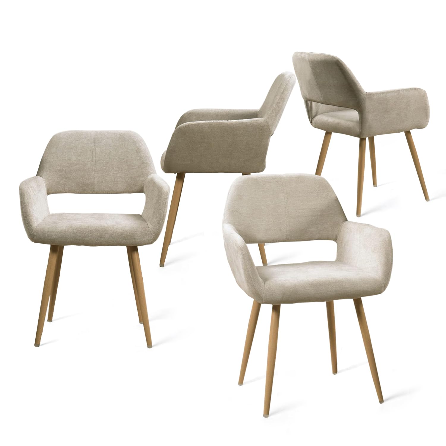 MEUBLE Cosy Juego de 4 Sillas de Comedor Escandinavo Sillón Tapizado en Tela con Reposabrazos Patas Metálicas para Cocina Salón