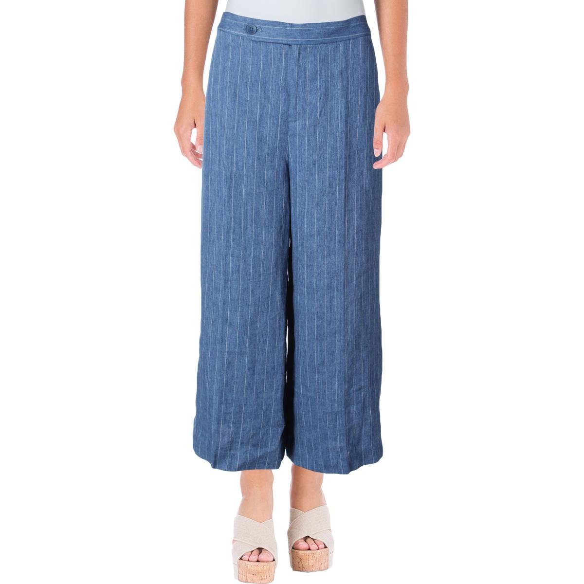 Ralph Lauren Womens Striped Casual Wide Leg Pants Blue 6