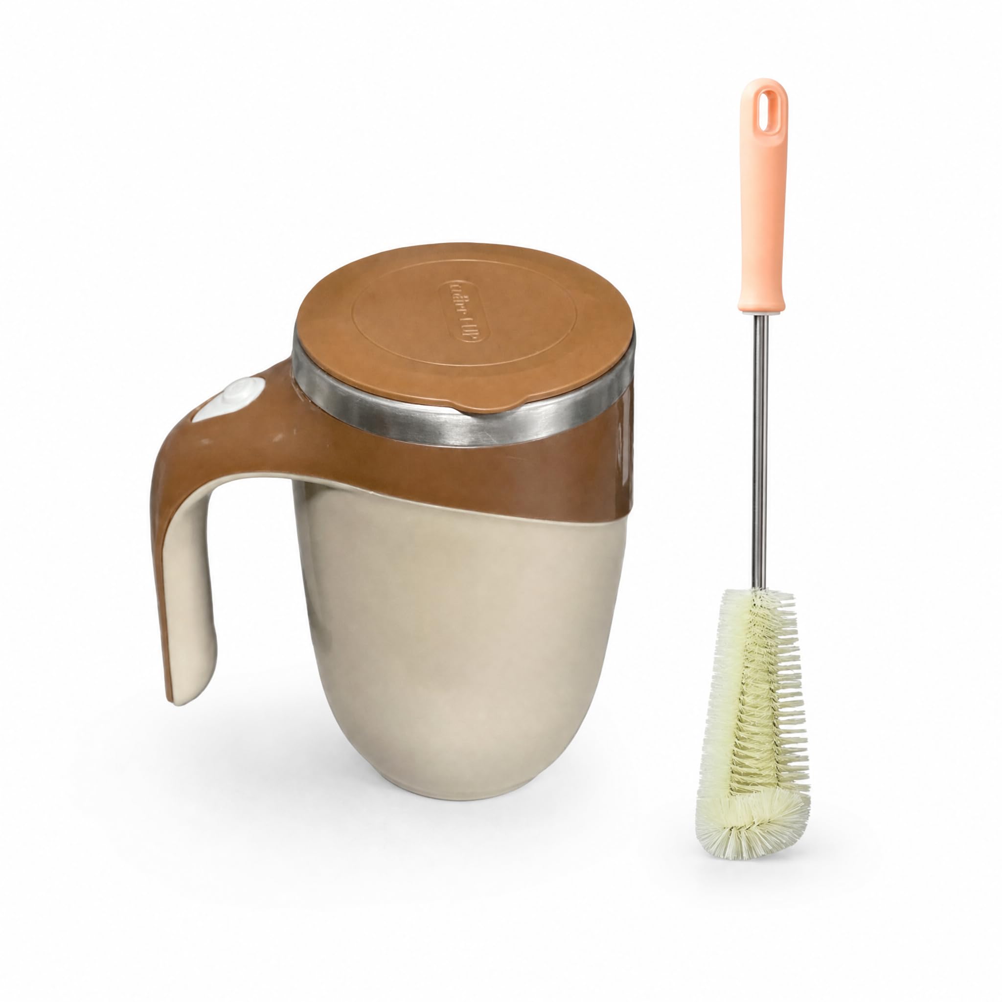 predolo Elektrische Rührbecher Tasse mit Automatischem Edelstahl Rührwerk für Heißgetränke Kaltgetränke Und Proteinshakes Inklusive Flaschenbürste für