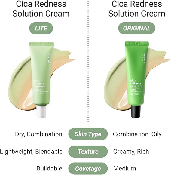 Meebak Cica Redness Solution Lite – Green Color Correcting CC Cream for Redness Relief w/Niacinamide & Centella Asiatica, Korean Tone Up Cream, Tinted Moisturizer for Sensitive, Fair to Medium Skin