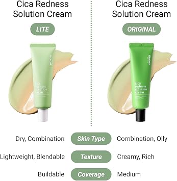 Meebak Cica Redness Solution Lite – Green Color Correcting CC Cream for Redness Relief w/Niacinamide & Centella Asiatica, Korean Tone Up Cream, Tinted Moisturizer for Sensitive, Fair to Medium Skin