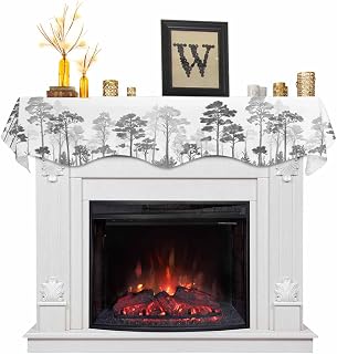 Mantel Scarf for Fireplace, Gray Ink Painting Pine Forest Mantel Cover Fireplace Top Runner Home Decoration for Living Room Indoor Holiday Party, 70 x 17 Inch