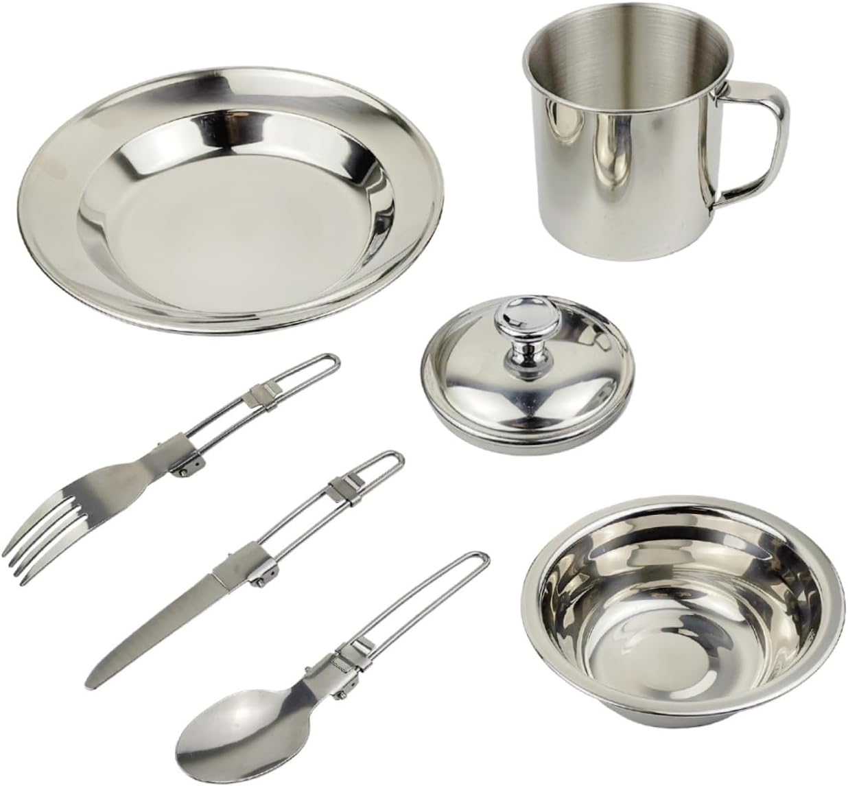 Stainless Steel Cookware Set Portable Camping Tableware Mess Kit for 1-2 People Outdoor Cooking Equipment Backpacking Pot and Utensils