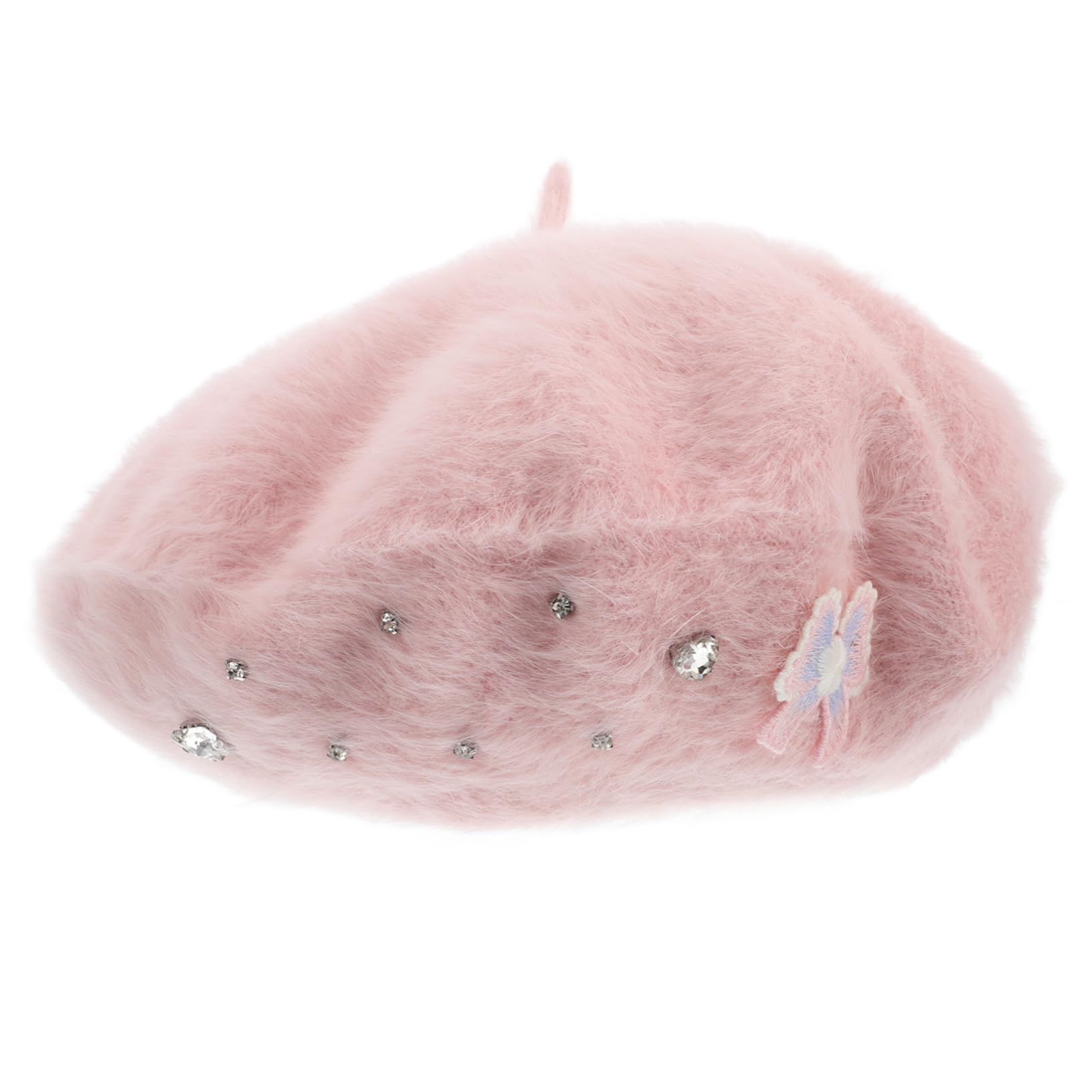 Ipetboom Cute Bow Embellished Cozy Fall Beret Hat for Women Soft Faux Fur Material Stylish Artist Hat for Autumn Fluffy Warm Cap Pink