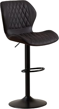 Adjustable Bar Stools, Upholstered Faux Leather Bar Stools, Counter Height Swivel Barstools with Back, Modern Counter Stool for Kitchen Island Coffee Black, 1 PCS