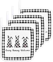 Vista 5 de Paquete de 2 soportes para ollas para cocina, conejito de primavera, negro, blanco, búfalo, celosía, rosa, amor, Pascua, a prueba de calor