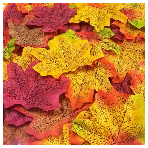 300Pcs Artificial Maple Leaves, Faux Fall Leaves for Autumn Decorations, Halloween, Thanksgiving, Table Scatter, Crafts, Wedding & Party Decor