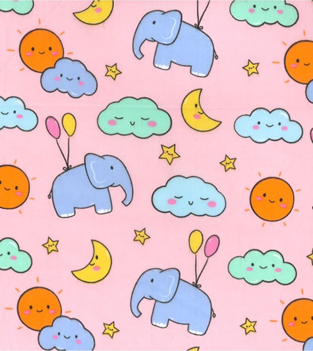 Crs Fur Fabrics Multi Printed Polycotton Craft Fabric Material - Floating Elephants Pink, 1Mtr 110Cmx100cm