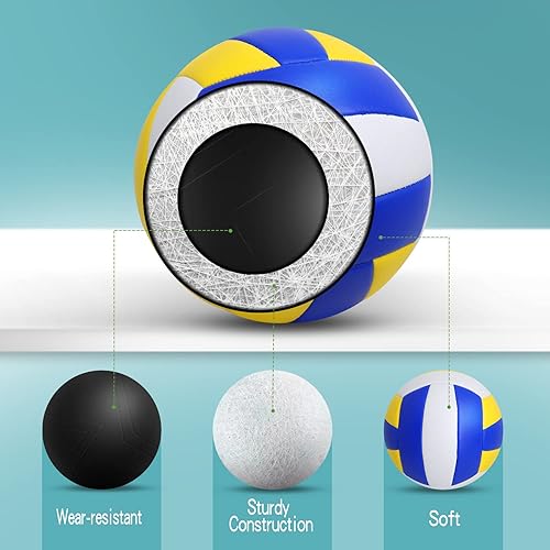 Miniatura 3 de Paquete de 6 pelotas de voleibol tamaño oficial 5 de cuero compuesto inflables con bomba para mujeres, hombres, para exteriores, interiores, playa,