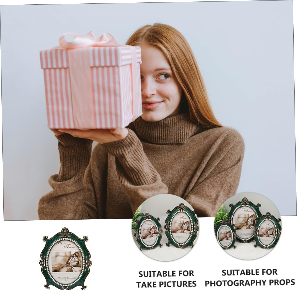 Abaodam Cornice Decorativa in Metallo Stile Retrò da Tavolo 10 Pollici Verde per Foto Nozze, Porta Foto Elegante Artistico per Arredamento Casa e Album Fotografici
