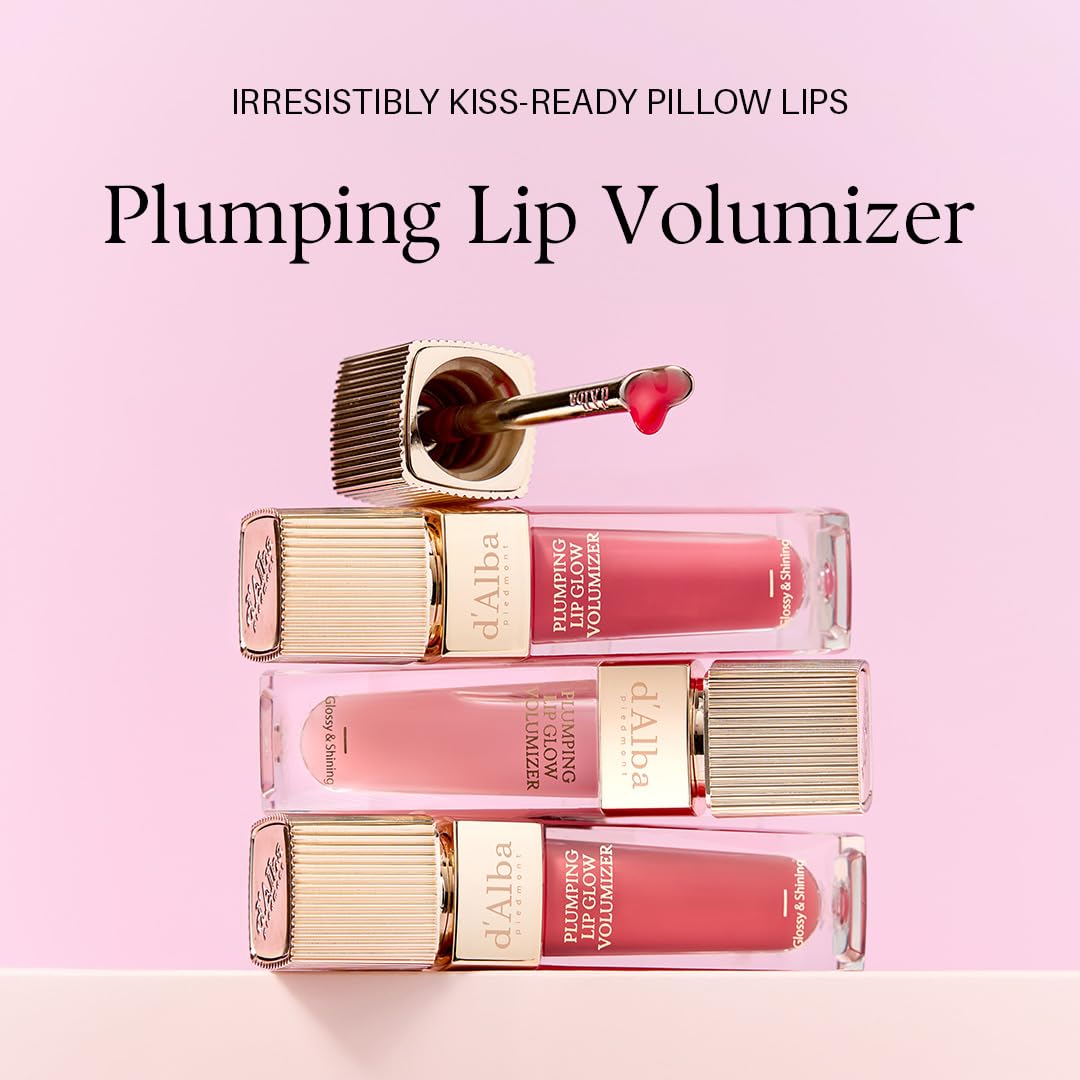 d'alba Piedmont Plumping Lip Glow Mood Volumizer, Feuchtigkeitsspendende Lip Plumper mit veganem Ceramid und Vitamin C & E, vollere Lippen, Volumenlisierender Lipgloss, Glowy Finish, Blütenblatt Rose