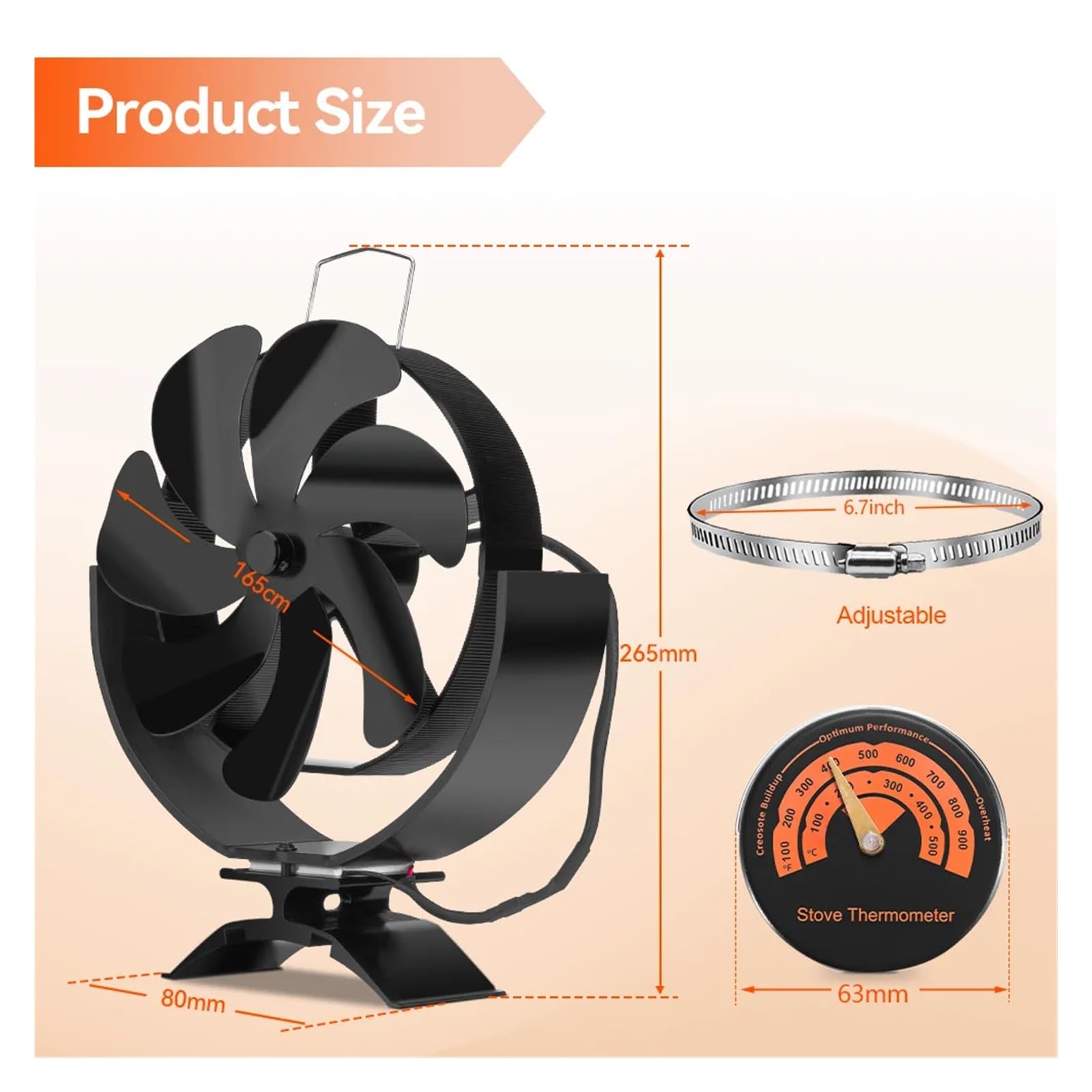 Ventilador Estufa Leña Ventilador de estufa leña 2 en 1 7 aspas con motor calor, ventilador chimenea, calentador silencioso, distribución eficiente del