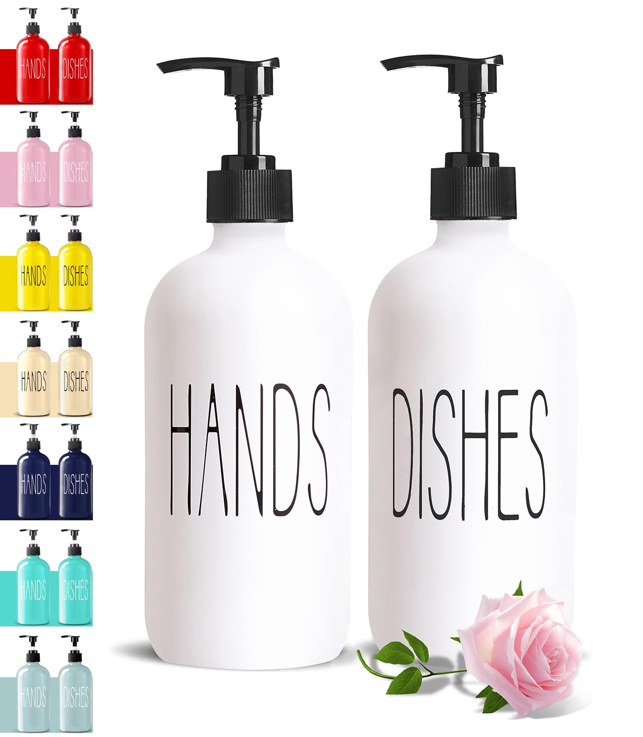 COHOSEGE 16 Oz Glass Soap Dispenser Set 2 Pack for Kitchen Sink,Contains Hand and Dish Soap Dispenser,White Kitchen Utensils