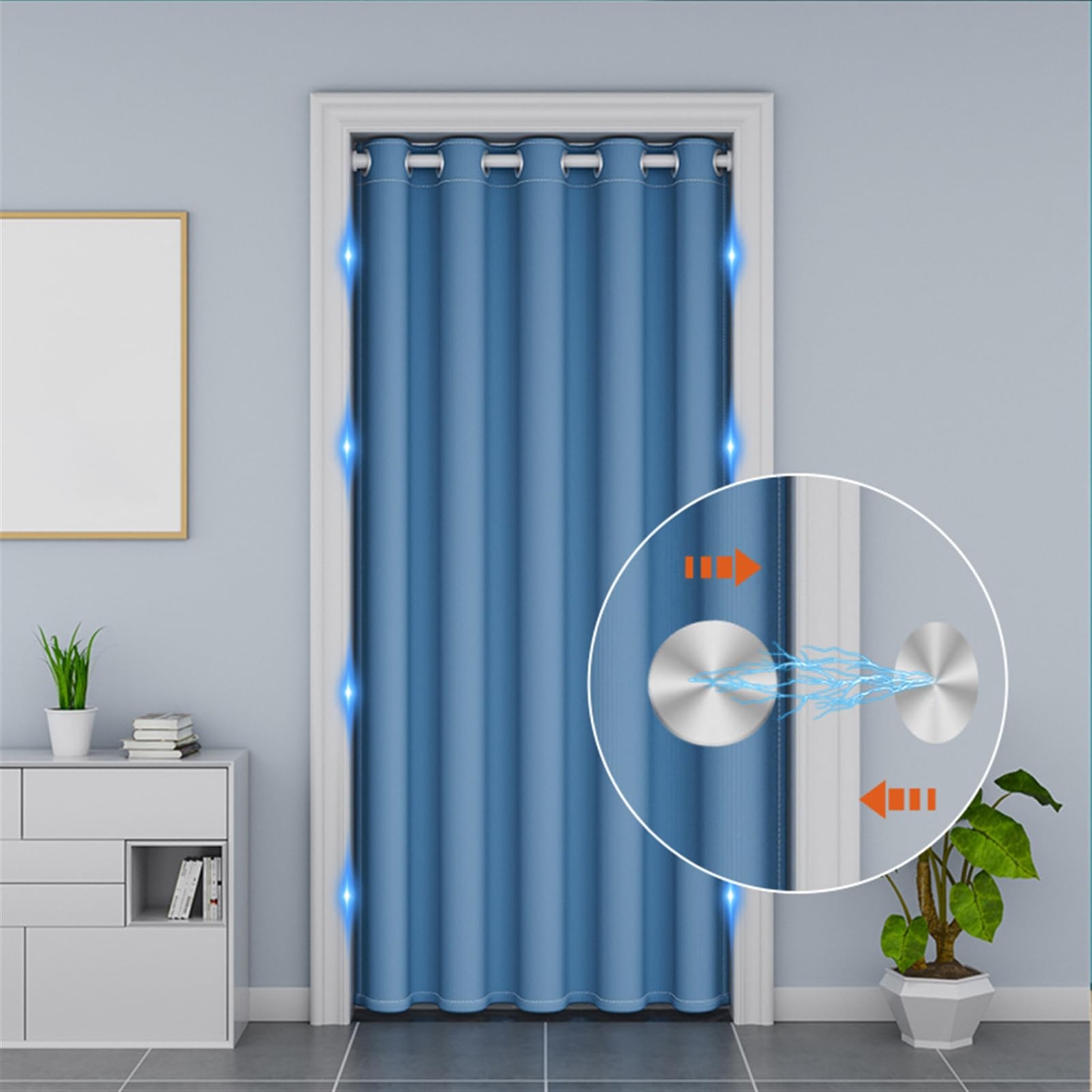 Magnetischer Thermo-Türvorhang, Raumteiler, akustische Geräuschreduzierung für Küche und Schrank, 150 x 240 cm, 1 Stück, blau, isolierter Sichtschutz