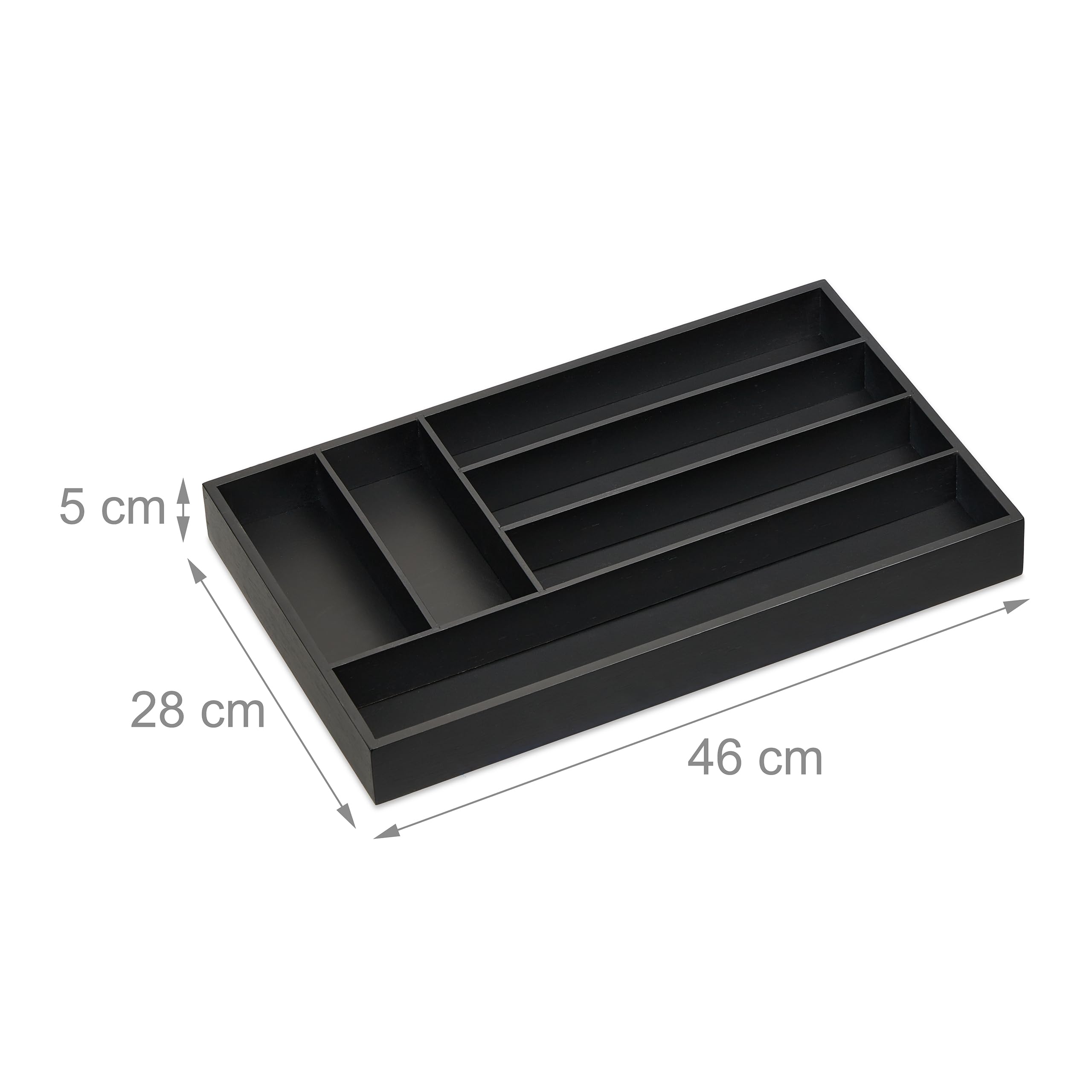 Relaxdays Bamboo Cutlery Tray, 6 Compartments, HWD: 5 x 46 x 28 cm, Kitchen Drawer Insert, Silverware Organiser, Black - Image 2