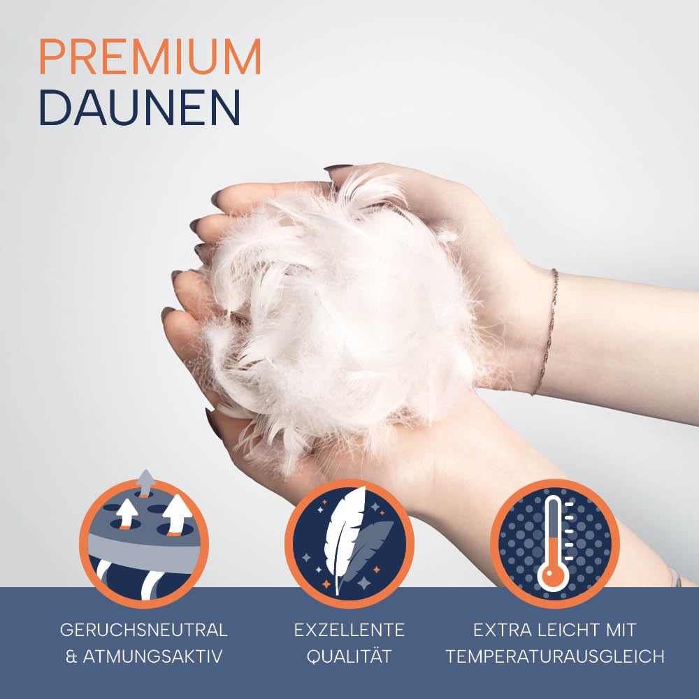 Luxus Sommer Daunendecke extra-leicht | Bettdecke 135 x 200 cm | Füllung: 100% weiße, Neue Daunen | allergikerfreundlich | Made in Germany | weiß