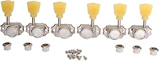 Musiclily Pro Vintage Hybrid Style Keystone Button 3L3R Guitar Locking Tuners Tuning Pegs Keys Machine Heads Set for Les Paul Style Electric or Acoustic Guitar, Nickel with Cream Button