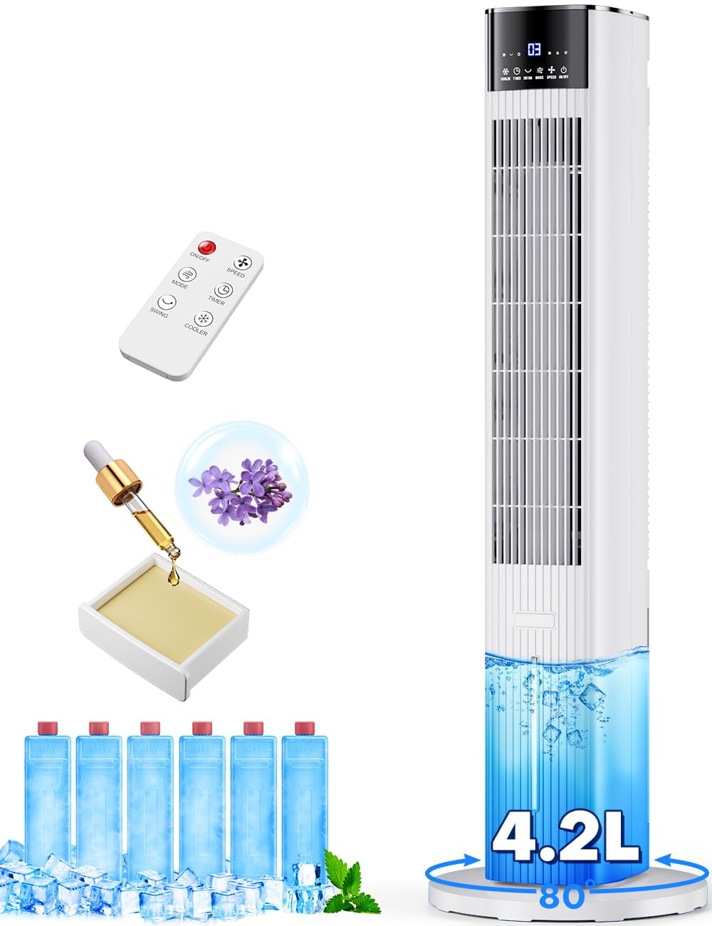 Photo 1 of ****PARTIAL SET - CONDITIONER ONLY**** COOLECH 42 INCH Swamp Cooler Air Conditioner w/4 Mode &3 Speed, Aroma&Memory Function, 15H Timer Portable Air Conditioners No Windows Needed, 6 Ice Packs, 1.1-Gal Dual Tank Evaporative Cooler for Room