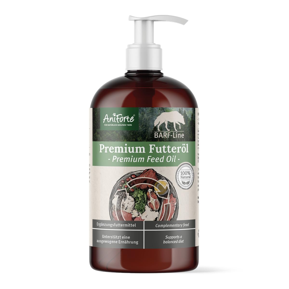 AniForte Premium Feeding Oil 500ml: BARF Raw Feeding Supplement For Dogs With Hemp, Salmon & Linseed Oil to Boost Immunity & Health