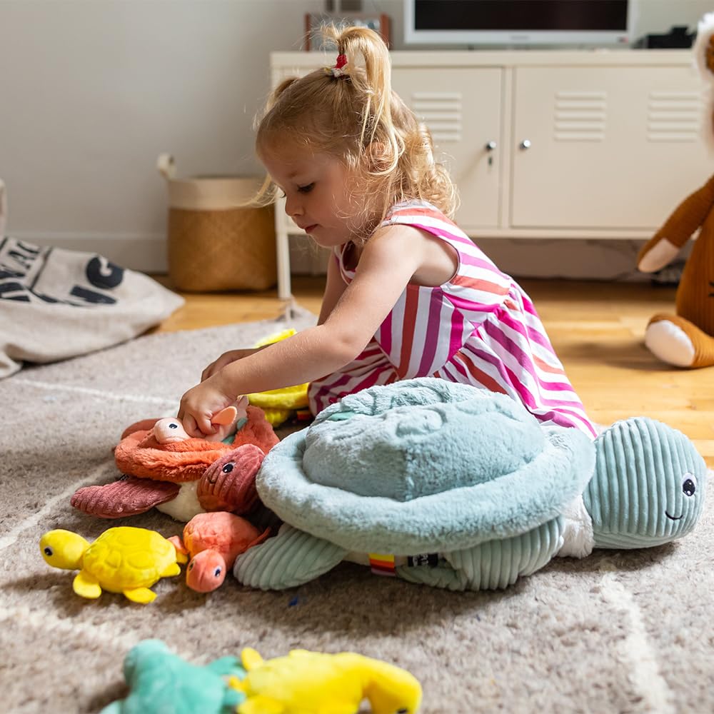 PTIPOTOS by Les DEGLINGOS SAUVENOU LA Tortue GEANTE Maman/Bebe - Peluche Ultra Douce 2 en 1 - Ideal Cadeau Naissance Anniversaire Noel - 48CM - Menthe