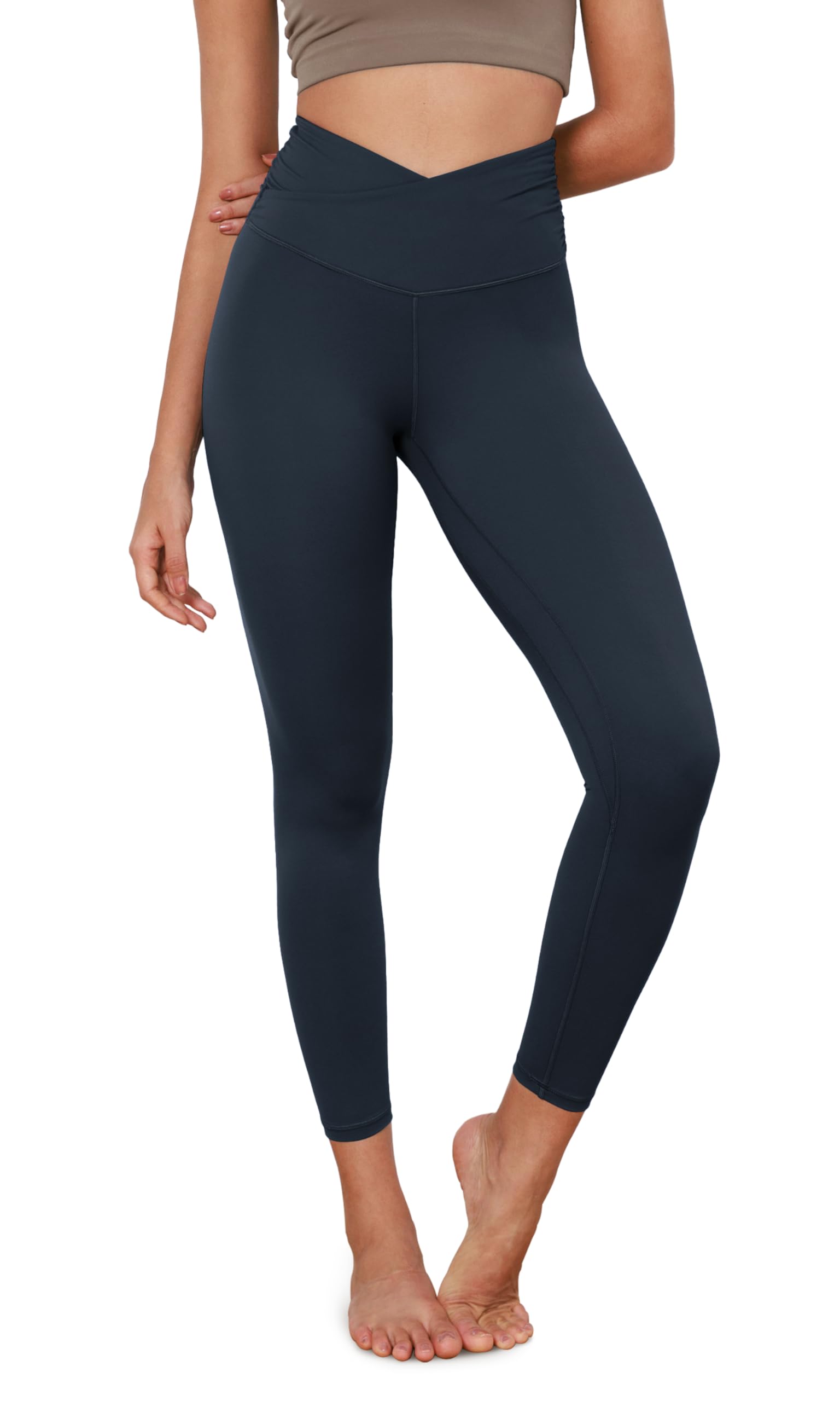 ODODOS Women's Cross Waist Yoga Leggings with Inner Pocket, 23"/25"/28" Gathered Crossover Workout Yoga Pants