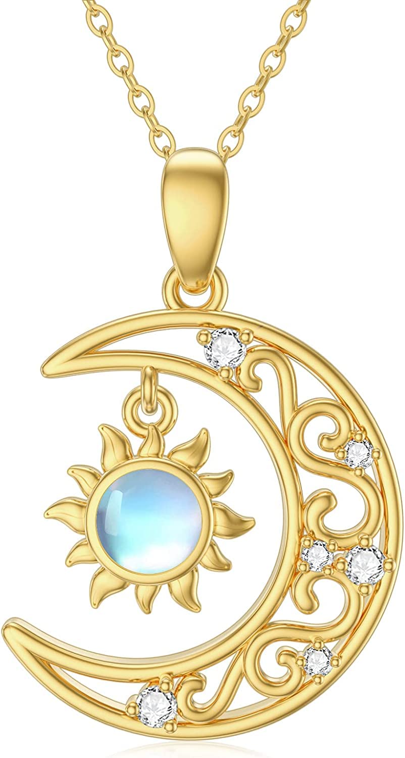 TACKAROR 14K Gold Moon Necklaces for Women Real Yellow Gold Moon Pendant Necklace for Women