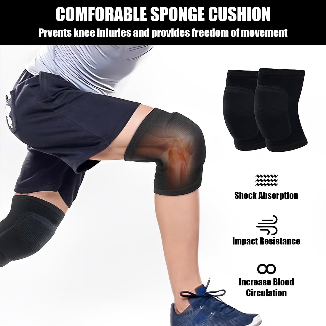 Genouillères Sport Élastiques GXGM - 1 Paire + Protège-Poignets, Pour Basket, Danse, Yoga