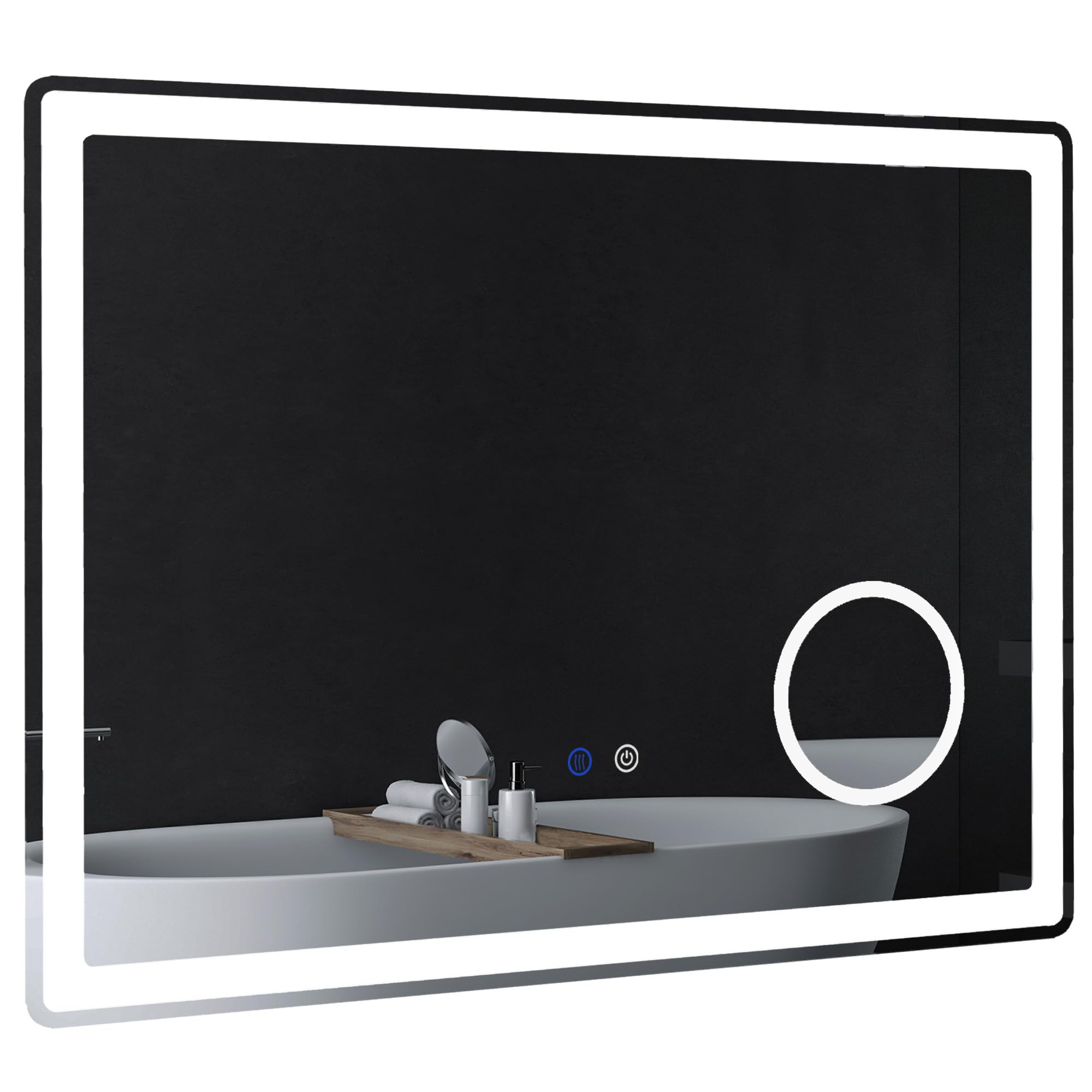 kleankin LED Badezimmerspiegel mit 3X Vergrößerung Badspiegel 80 x 60 cm