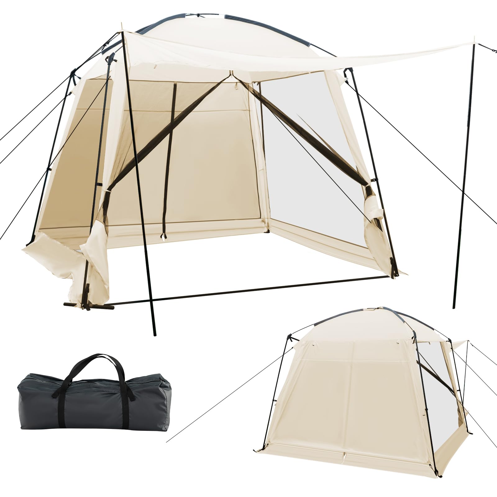 TANGZON 3 x 3m Screen Dome Camping Tent for 6-8 People, Portable Screen Shelter with 4-Side Mesh Wall, Carrying Bag, 2 Vestibules, 2 Zippered Door, Easy Setup, Family Tent for Backpacking Hiking Beach