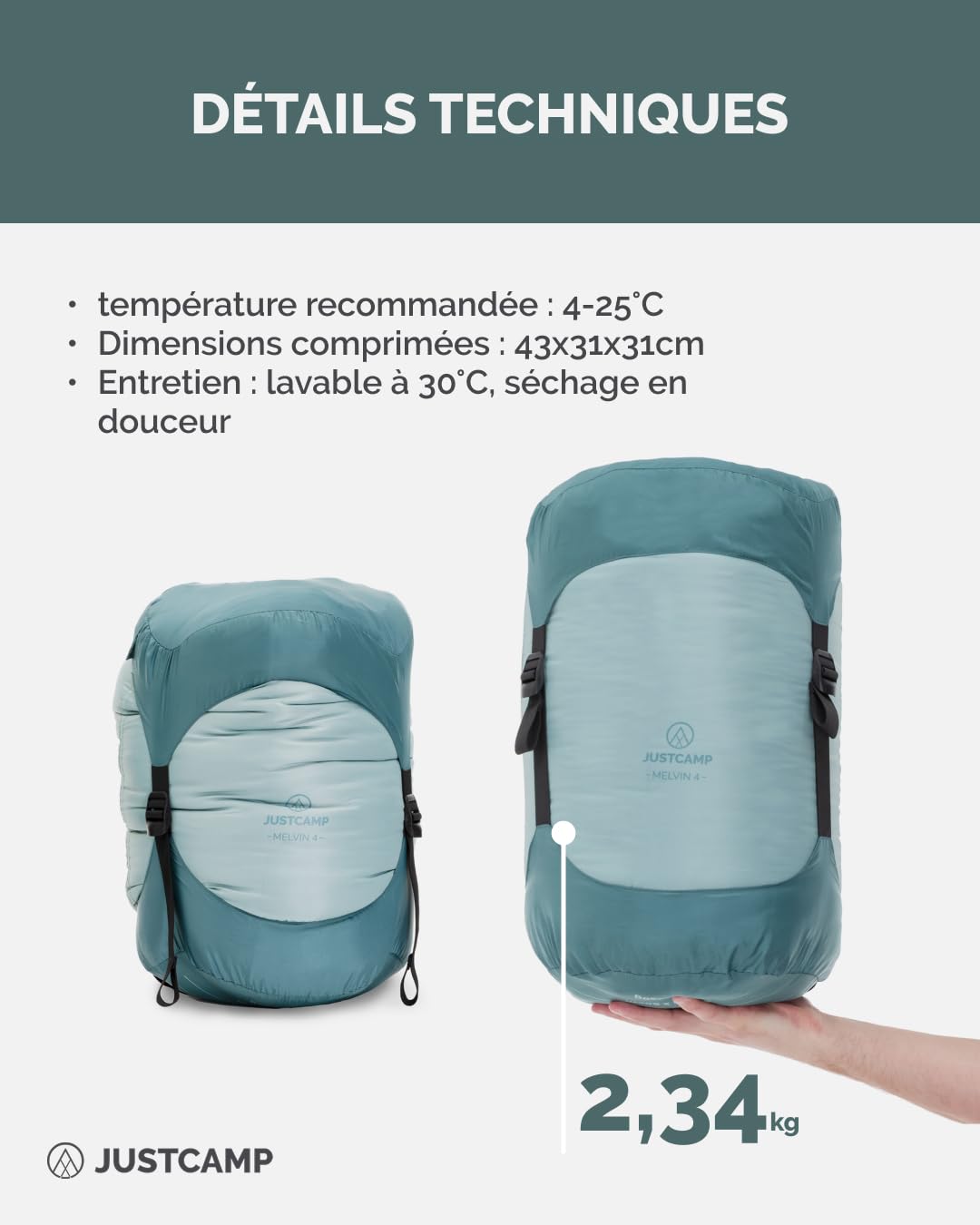 Justcamp Melvin Sac de Couchage Couverture XL 225 x 80 cm (L x l)