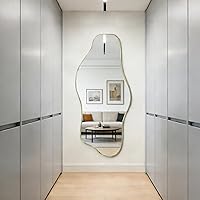 Vista 13 de Espejo irregular, 47.2 x 21.6 pulgadas, asimétricos sin marco, espejo de pared abstracto dorado, espejos modernos de forma única para sala de estar