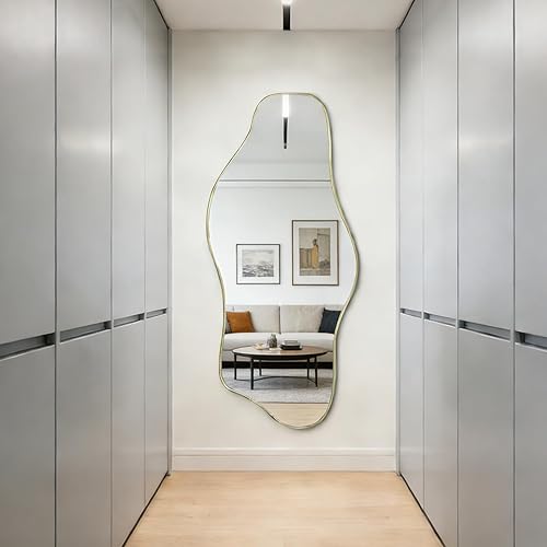 Miniatura 13 de Espejo irregular, 47.2 x 21.6 pulgadas, asimétricos sin marco, espejo de pared abstracto dorado, espejos modernos de forma única para sala de estar,