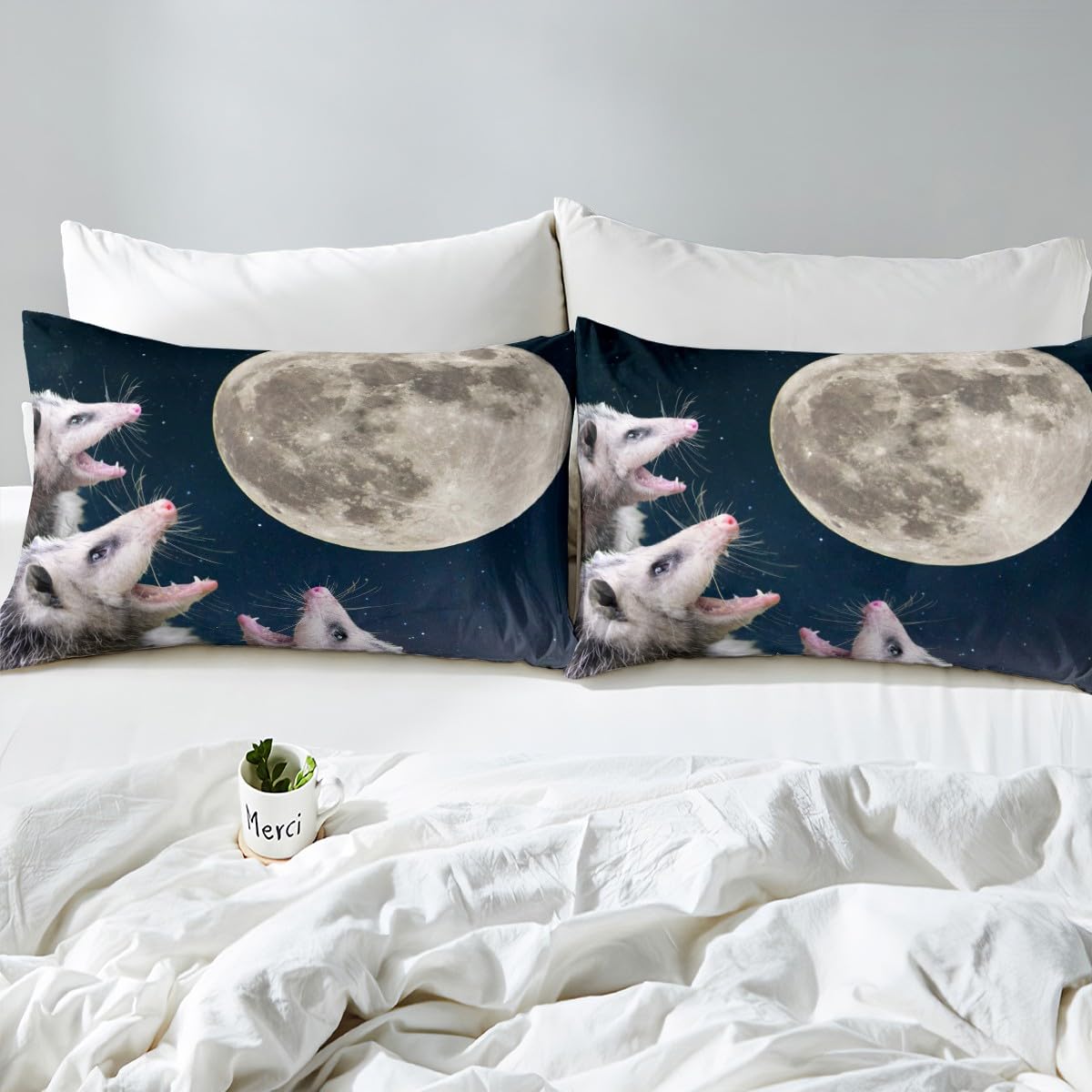 Homemissing Set di lenzuola per letto singolo con opossum, per bambini, donne, uomini, ultra morbide, idea regalo, set di biancheria da letto con grazioso opossum (lenzuolo piatto+lenzuolo con angoli