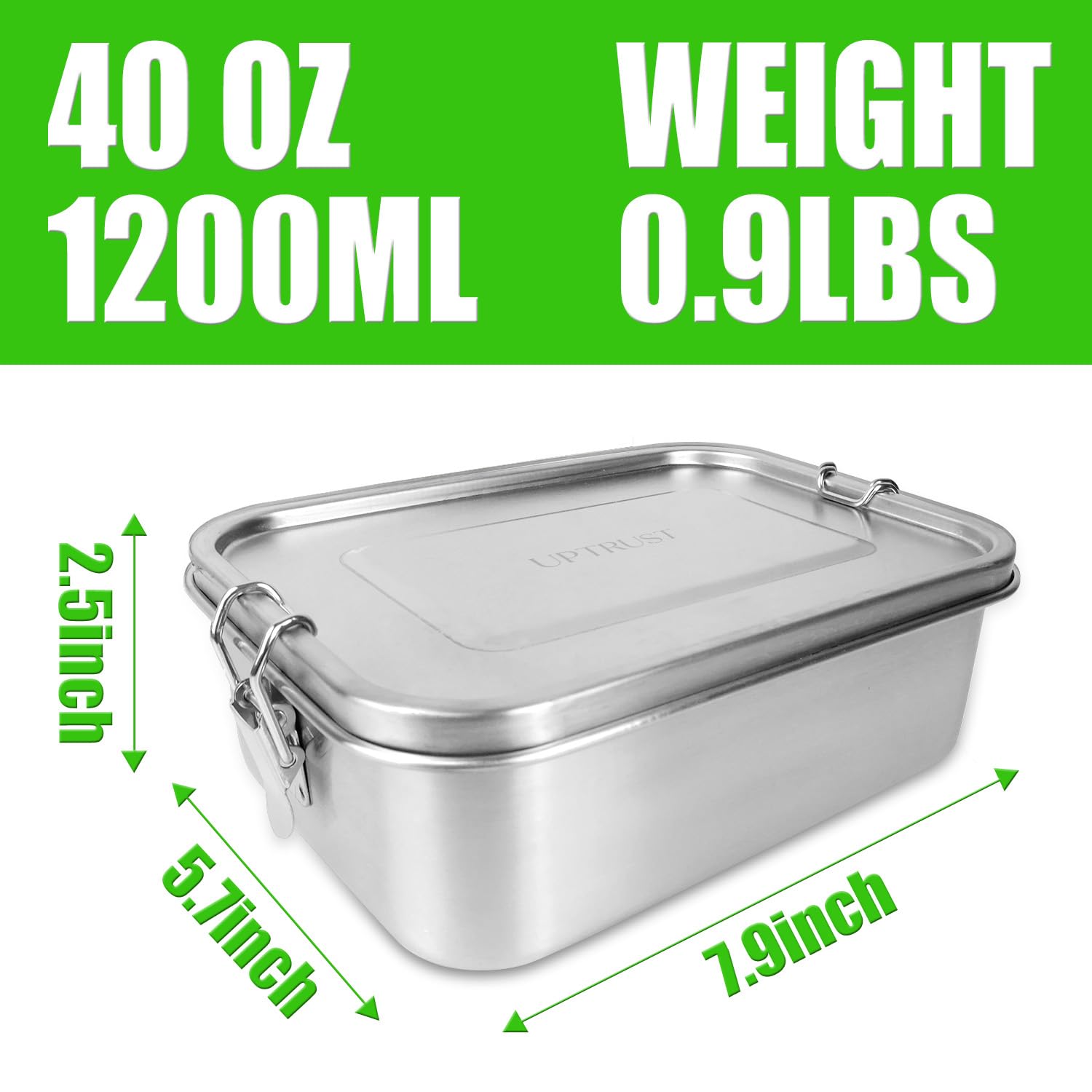UPTRUST Stainless Steel Bento Lunch Food Box Container, 5-Compartment Large 1400ML Metal Bento Lunch Box Container for Kids or Adults with Lockable Clips to Leak Proof: 1200 ML - 3-Compartment