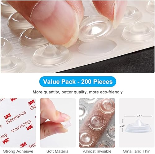 Miniatura 3 de 200 piezas de parachoques de goma transparente autoadhesivos, almohadillas suaves para puerta de gabinete, amortiguadores de sonido para puertas de